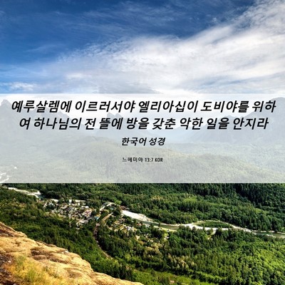 Picture 06 - 느헤미야 13:7 KOR - 예루살렘에 이르러서야 엘리아십이 - Bible Verse Picture