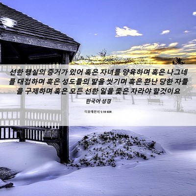 Picture 06 - 디모데전서 5:10 KOR - 선한 행실의 증거가 있어 혹은 - Bible Verse Picture