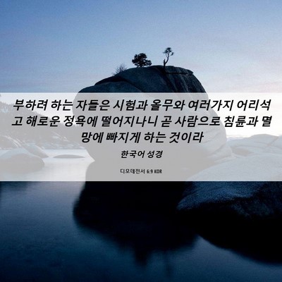 Picture 06 - 디모데전서 6:9 KOR - 부하려 하는 자들은 시험과 올무와 - Bible Verse Picture