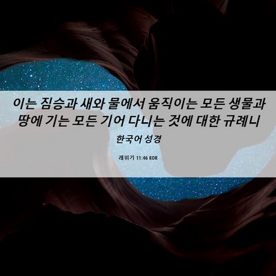 Picture 06 - 레위기 11:46 KOR - 이는 짐승과 새와 물에서 움직이는 - Bible Verse Picture