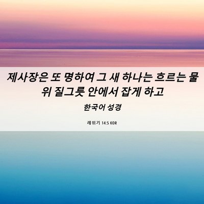 Picture 06 - 레위기 14:5 KOR - 제사장은 또 명하여 그 새 하나는 - Bible Verse Picture