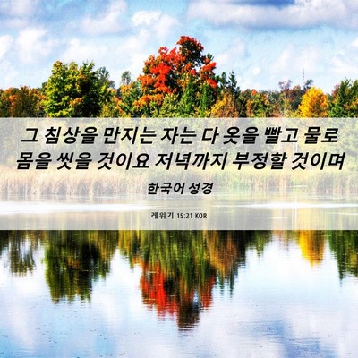Picture 06 - 레위기 15:21 KOR - 그 침상을 만지는 자는 다 옷을 빨고 - Bible Verse Picture