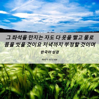 Picture 06 - 레위기 15:22 KOR - 그 좌석을 만지는 자도 다 옷을 빨고 - Bible Verse Picture