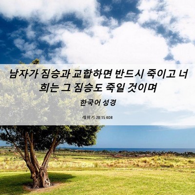 Picture 06 - 레위기 20:15 KOR - 남자가 짐승과 교합하면 반드시 - Bible Verse Picture