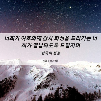 Picture 06 - 레위기 22:29 KOR - 너희가 여호와께 감사 희생을 - Bible Verse Picture