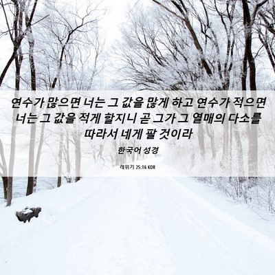 Picture 06 - 레위기 25:16 KOR - 연수가 많으면 너는 그 값을 많게 - Bible Verse Picture