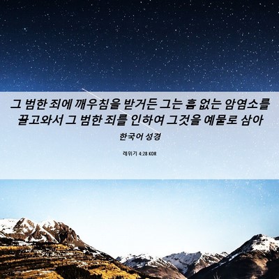 Picture 06 - 레위기 4:28 KOR - 그 범한 죄에 깨우침을 받거든 그는 - Bible Verse Picture