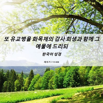 Picture 06 - 레위기 7:13 KOR - 또 유교병을 화목제의 감사 희생과 - Bible Verse Picture