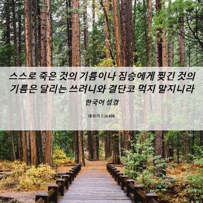 Picture 06 - 레위기 7:24 KOR - 스스로 죽은 것의 기름이나 짐승에게 - Bible Verse Picture