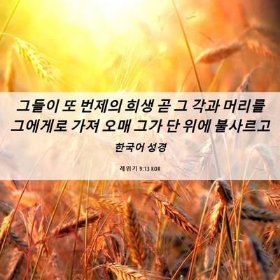 Picture 06 - 레위기 9:13 KOR - 그들이 또 번제의 희생 곧 그 각과 - Bible Verse Picture