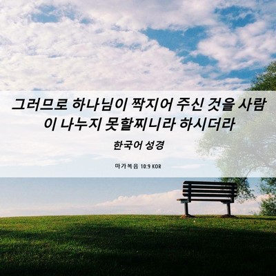 Picture 06 - 마가복음 10:9 KOR - 그러므로 하나님이 짝지어 주신 것을 - Bible Verse Picture