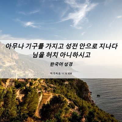 Picture 06 - 마가복음 11:16 KOR - 아무나 기구를 가지고 성전 안으로 - Bible Verse Picture
