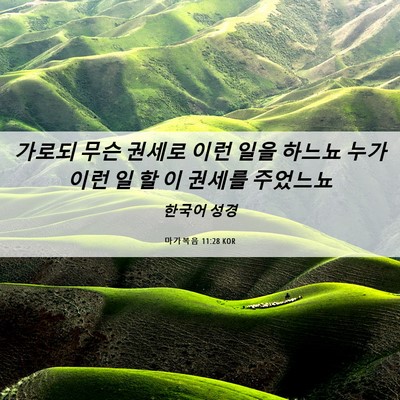 Picture 06 - 마가복음 11:28 KOR - 가로되 무슨 권세로 이런 일을 - Bible Verse Picture