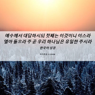 Picture 06 - 마가복음 12:29 KOR - 예수께서 대답하시되 첫째는 - Bible Verse Picture
