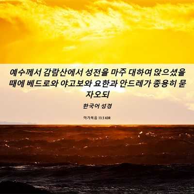Picture 06 - 마가복음 13:3 KOR - 예수께서 감람산에서 성전을 마주 - Bible Verse Picture