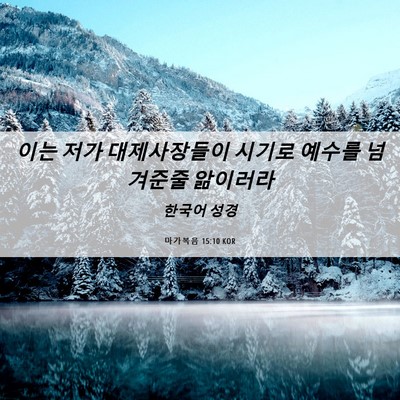 Picture 06 - 마가복음 15:10 KOR - 이는 저가 대제사장들이 시기로 - Bible Verse Picture
