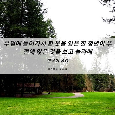 Picture 06 - 마가복음 16:5 KOR - 무덤에 들어가서 흰 옷을 입은 한 - Bible Verse Picture