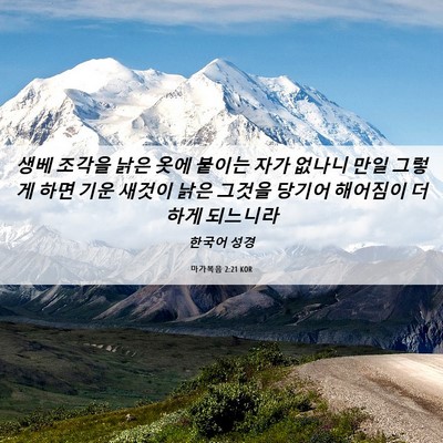 Picture 06 - 마가복음 2:21 KOR - 생베 조각을 낡은 옷에 붙이는 자가 - Bible Verse Picture