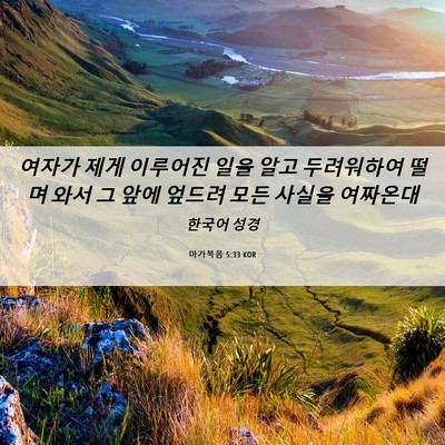Picture 06 - 마가복음 5:33 KOR - 여자가 제게 이루어진 일을 알고 - Bible Verse Picture