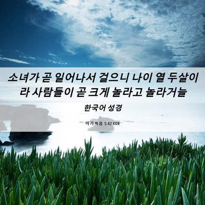 Picture 06 - 마가복음 5:42 KOR - 소녀가 곧 일어나서 걸으니 나이 열 - Bible Verse Picture
