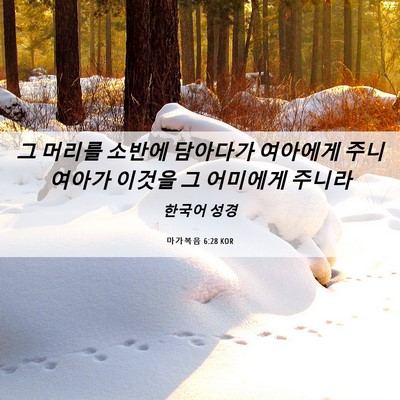 Picture 06 - 마가복음 6:28 KOR - 그 머리를 소반에 담아다가 여아에게 - Bible Verse Picture