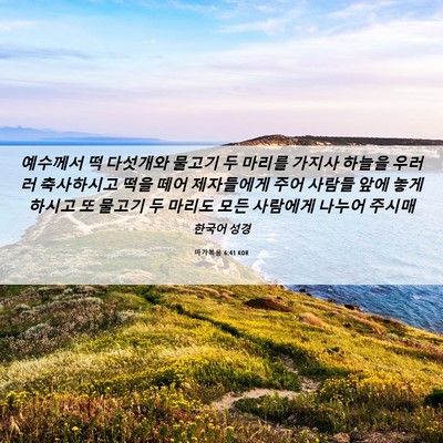 Picture 06 - 마가복음 6:41 KOR - 예수께서 떡 다섯개와 물고기 두 - Bible Verse Picture
