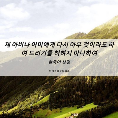 Picture 06 - 마가복음 7:12 KOR - 제 아비나 어미에게 다시 아무 - Bible Verse Picture