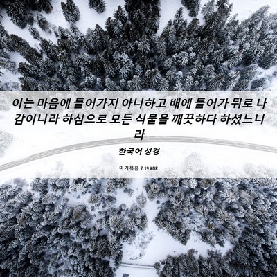 Picture 06 - 마가복음 7:19 KOR - 이는 마음에 들어가지 아니하고 배에 - Bible Verse Picture