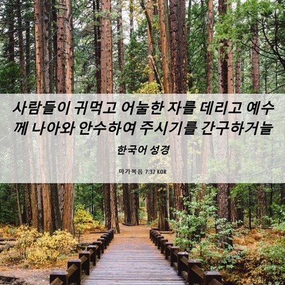 Picture 06 - 마가복음 7:32 KOR - 사람들이 귀먹고 어눌한 자를 데리고 - Bible Verse Picture