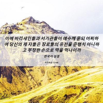 Picture 06 - 마가복음 7:5 KOR - 이에 바리새인들과 서기관들이 - Bible Verse Picture