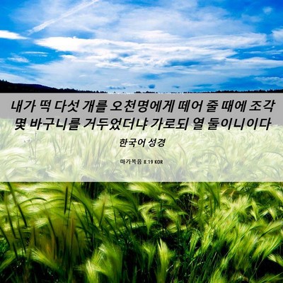 Picture 06 - 마가복음 8:19 KOR - 내가 떡 다섯 개를 오천명에게 떼어 - Bible Verse Picture