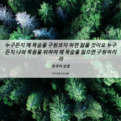Picture 06 - 마가복음 8:35 KOR - 누구든지 제 목숨을 구원코자 하면 - Bible Verse Picture