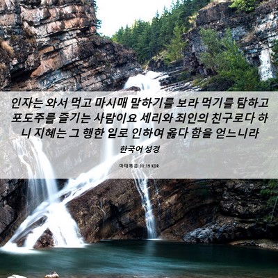 Picture 06 - 마태복음 11:19 KOR - 인자는 와서 먹고 마시매 말하기를 - Bible Verse Picture