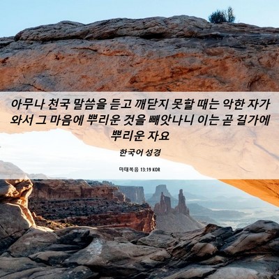 Picture 06 - 마태복음 13:19 KOR - 아무나 천국 말씀을 듣고 깨닫지 - Bible Verse Picture