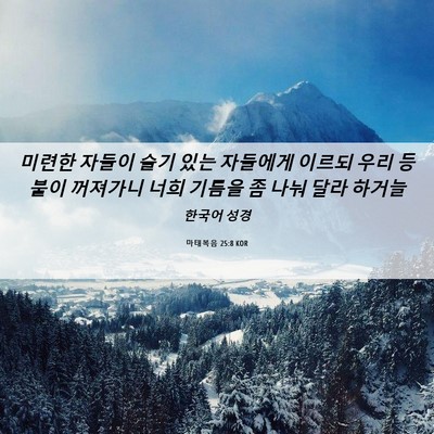 Picture 06 - 마태복음 25:8 KOR - 미련한 자들이 슬기 있는 자들에게 - Bible Verse Picture