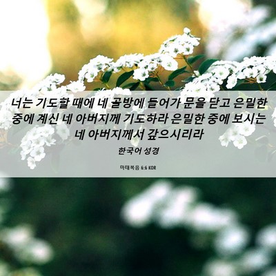 Picture 06 - 마태복음 6:6 KOR - 너는 기도할 때에 네 골방에 들어가 - Bible Verse Picture