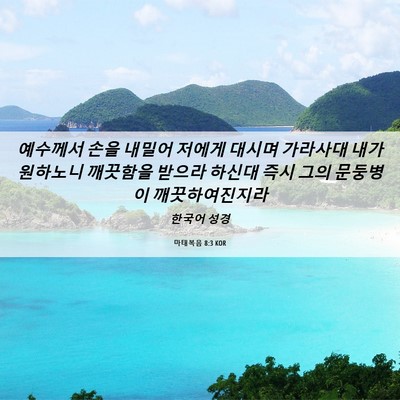 Picture 06 - 마태복음 8:3 KOR - 예수께서 손을 내밀어 저에게 대시며 - Bible Verse Picture