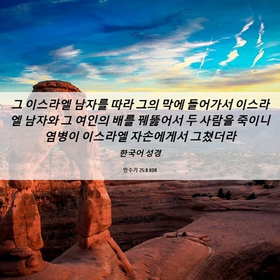 Picture 06 - 민수기 25:8 KOR - 그 이스라엘 남자를 따라 그의 막에 - Bible Verse Picture