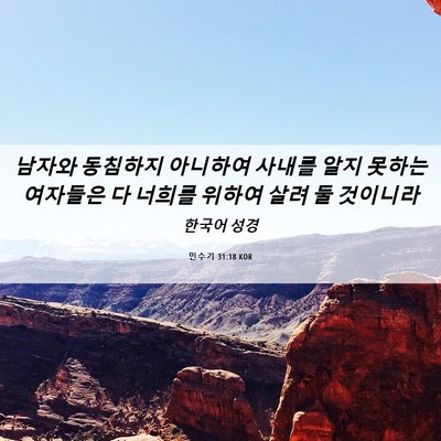 Picture 06 - 민수기 31:18 KOR - 남자와 동침하지 아니하여 사내를 - Bible Verse Picture