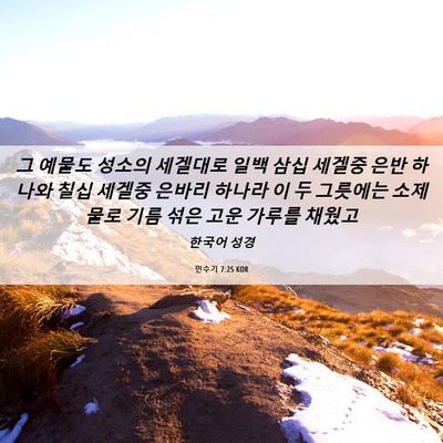 Picture 06 - 민수기 7:25 KOR - 그 예물도 성소의 세겔대로 일백 - Bible Verse Picture
