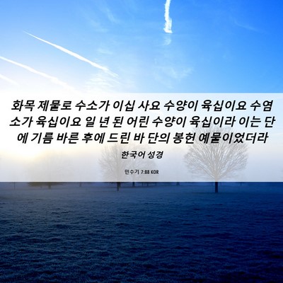 Picture 06 - 민수기 7:88 KOR - 화목 제물로 수소가 이십 사요 - Bible Verse Picture