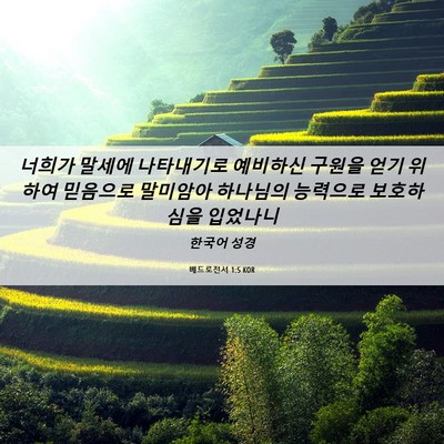 Picture 06 - 베드로전서 1:5 KOR - 너희가 말세에 나타내기로 예비하신 - Bible Verse Picture