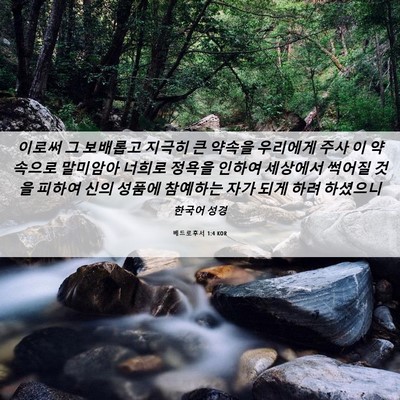 Picture 06 - 베드로후서 1:4 KOR - 이로써 그 보배롭고 지극히 큰 - Bible Verse Picture