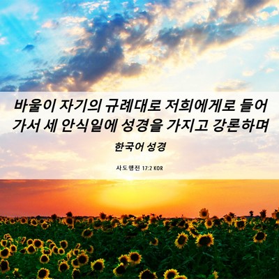 Picture 06 - 사도행전 17:2 KOR - 바울이 자기의 규례대로 저희에게로 - Bible Verse Picture