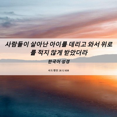 Picture 06 - 사도행전 20:12 KOR - 사람들이 살아난 아이를 데리고 와서 - Bible Verse Picture