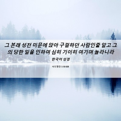 Picture 06 - 사도행전 3:10 KOR - 그 본래 성전 미문에 앉아 구걸하던 - Bible Verse Picture