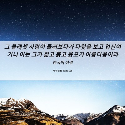 Picture 06 - 사무엘상 17:42 KOR - 그 블레셋 사람이 둘러보다가 다윗을 - Bible Verse Picture