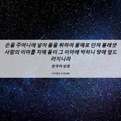 Picture 06 - 사무엘상 17:49 KOR - 손을 주머니에 넣어 돌을 취하여 - Bible Verse Picture
