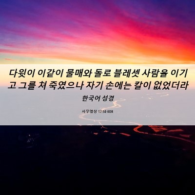 Picture 06 - 사무엘상 17:50 KOR - 다윗이 이같이 물매와 돌로 블레셋 - Bible Verse Picture