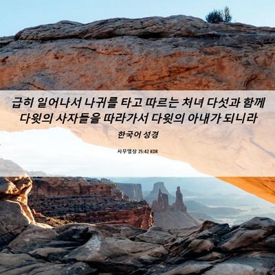 Picture 06 - 사무엘상 25:42 KOR - 급히 일어나서 나귀를 타고 따르는 - Bible Verse Picture
